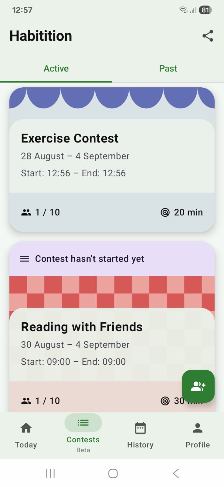 Habitition social challenges and contests interface