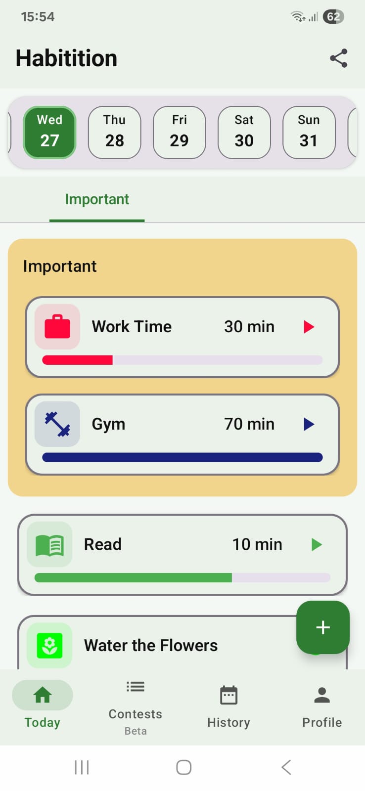 Habitition main screen showing habit tracking interface
